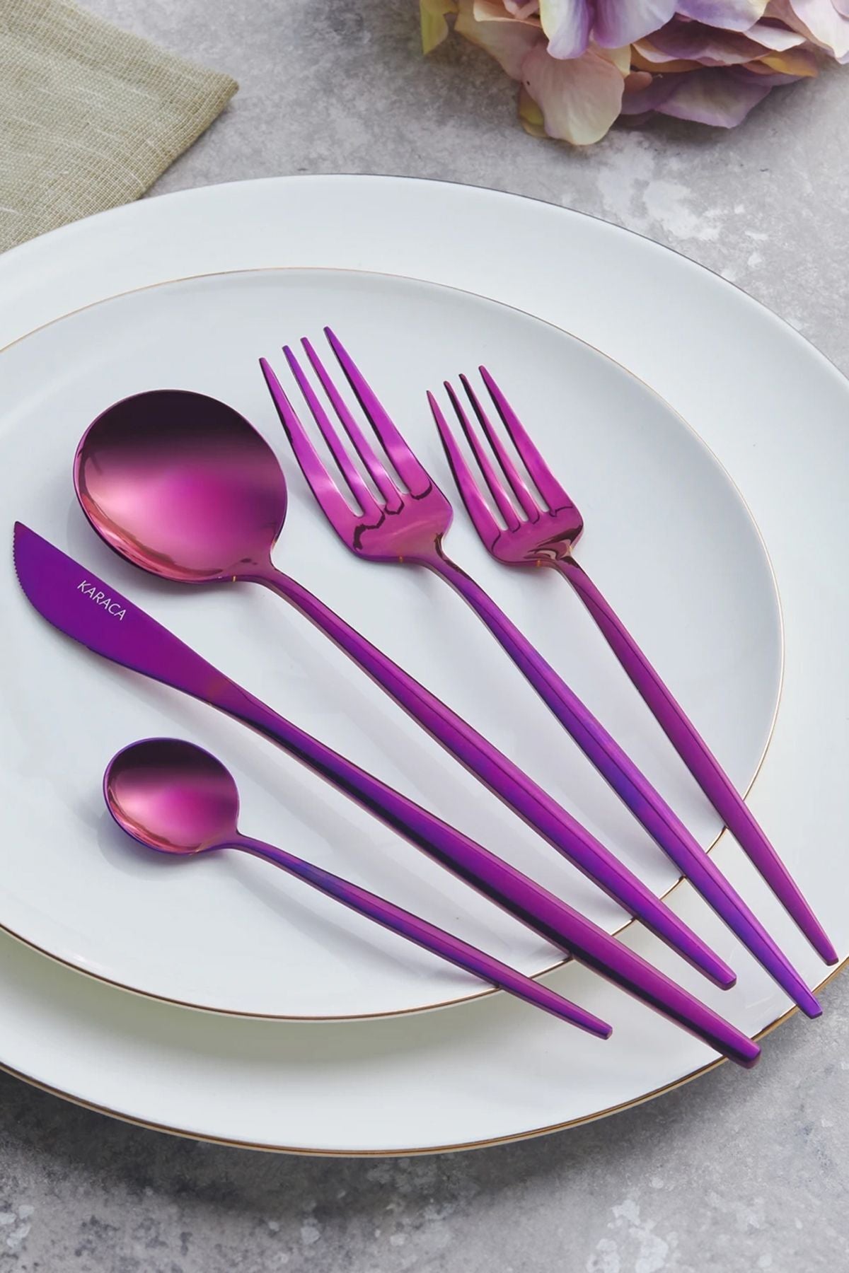 Karaca orion purple 30 Piece 6 Place Setting Flatware Set - MALLTURK