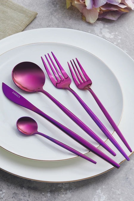Karaca orion purple 30 Piece 6 Place Setting Flatware Set - MALLTURK