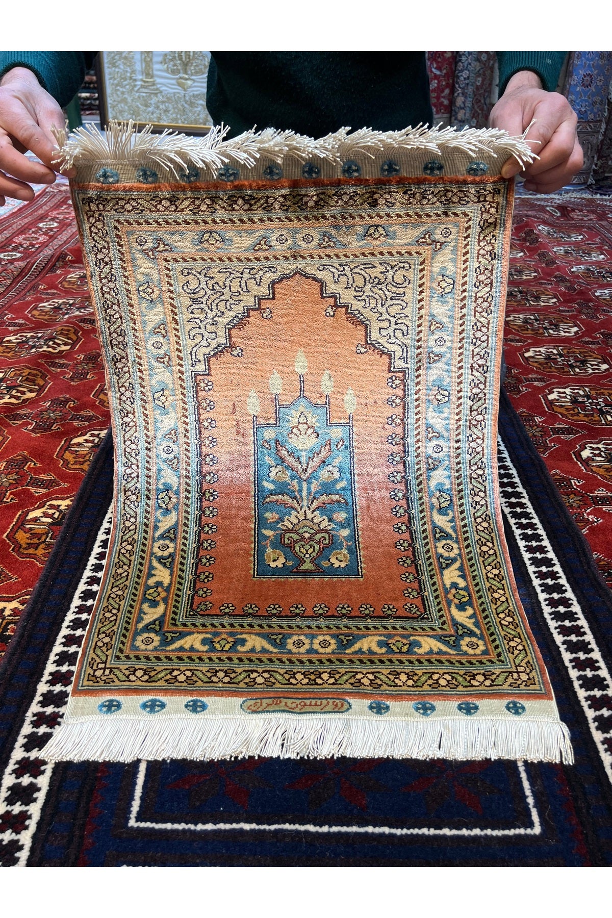 RD RAMAZAN DAG Hand Rug Art Hand-Woven Kayseri Pure Silk Rug Signed Tree of Life Size 70x44 - MALLTURK