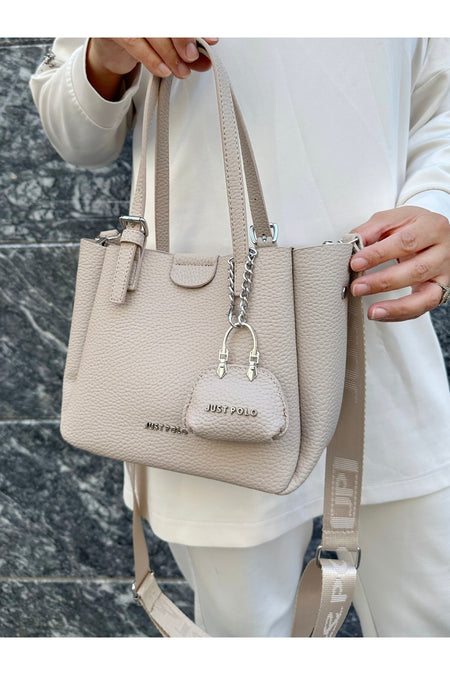 Just Polo Women's New Season 3-Compartment Luxury Soft Leather Adjustable Crossbody Stylish Shoulder Bag Stone - MALLTURK