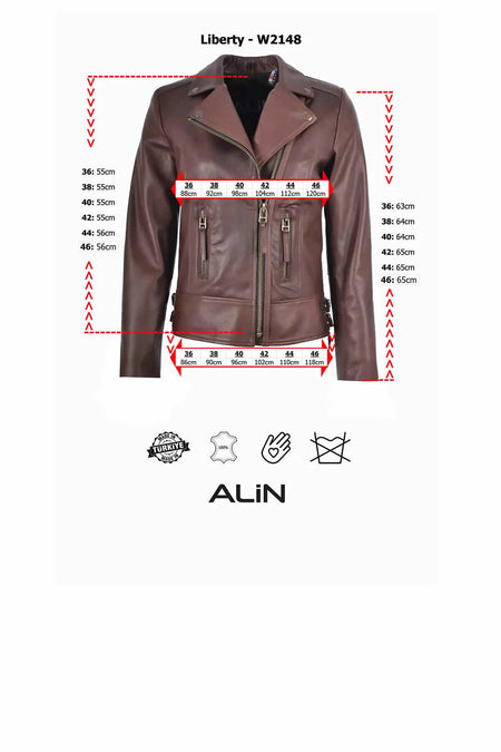 ALIN Liberty Women's Genuine Leather Biker Jacket Black - MALLTURK