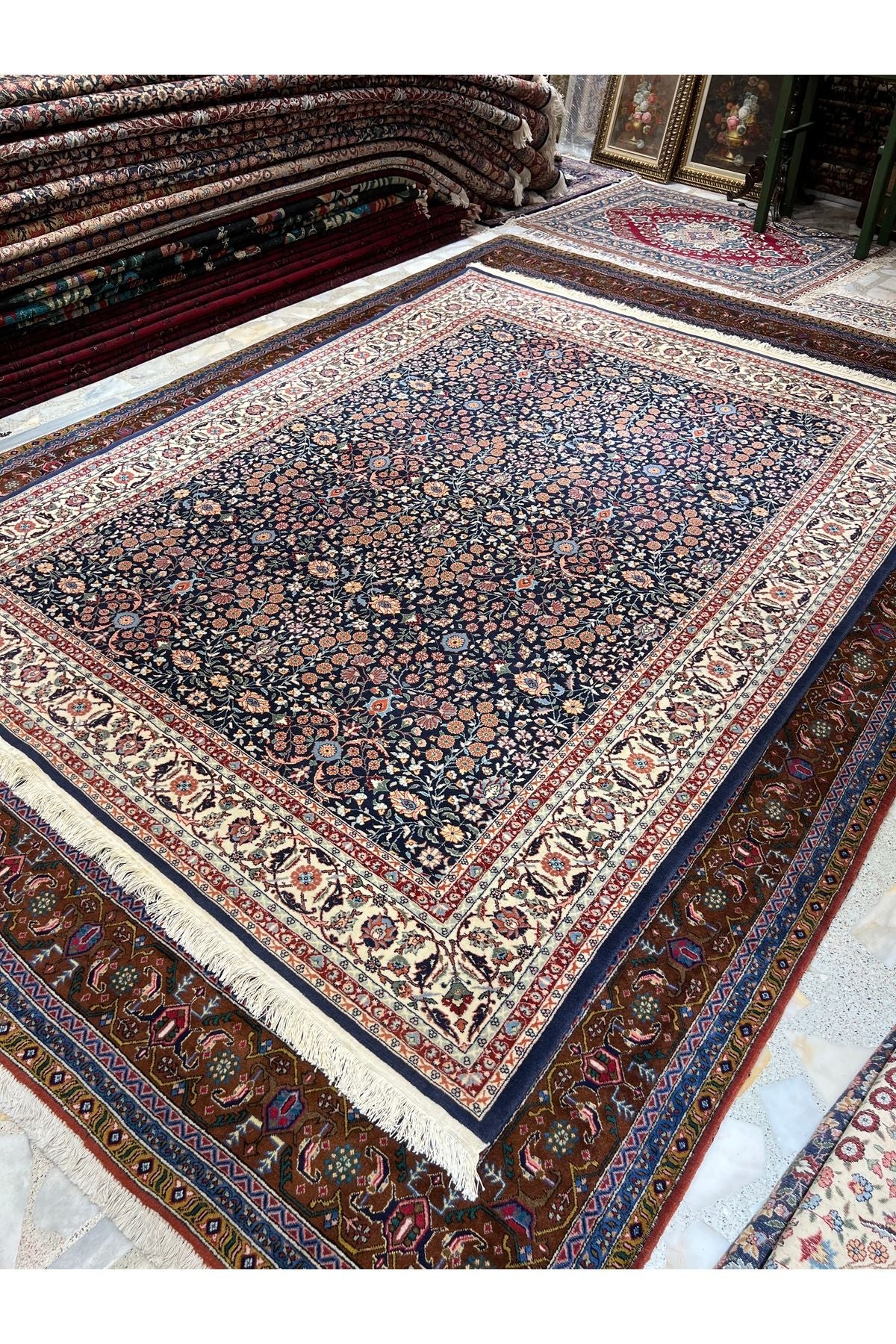 RD RAMAZAN DAG Hand Rug Art Hand-Woven Hereke Rug Signed Seven Mountains Flower 270x200 - MALLTURK