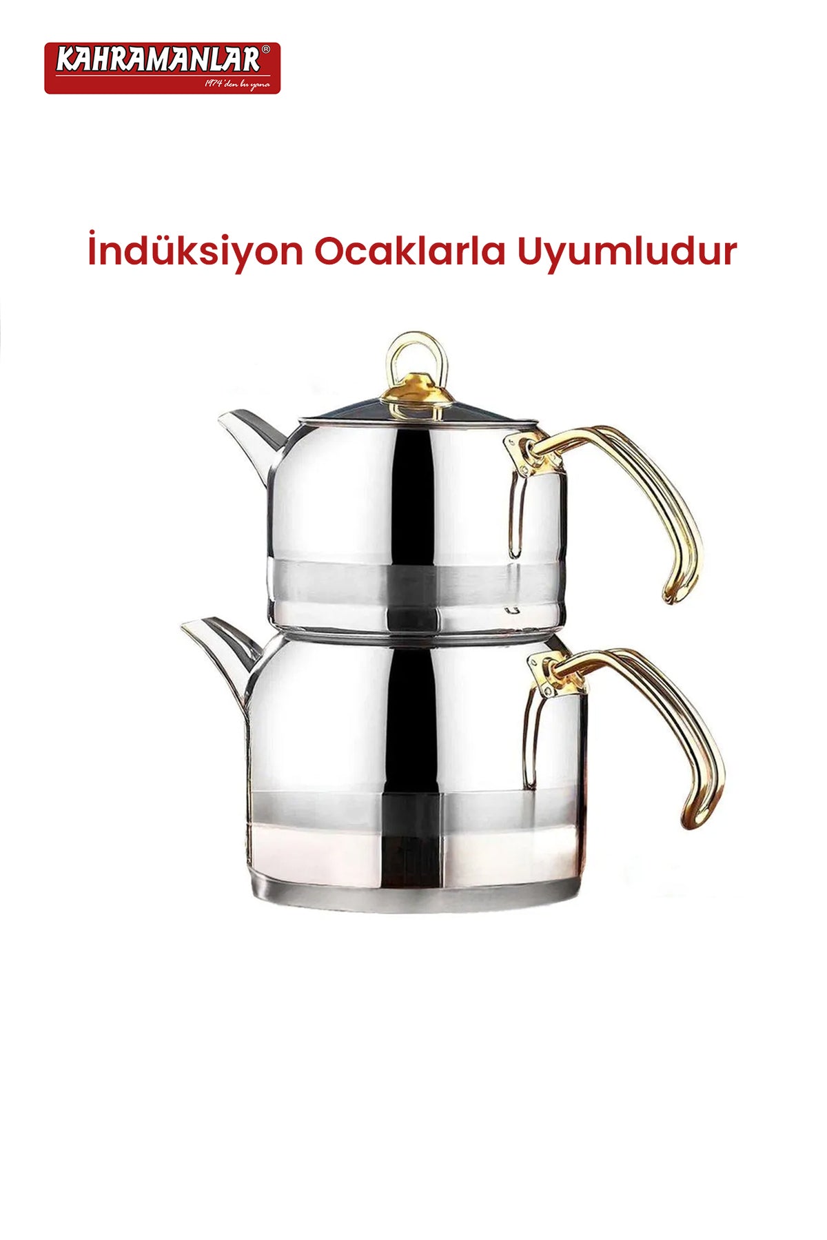 Kahramanlar ENZA Mega Size Gold Teapot Set - MALLTURK