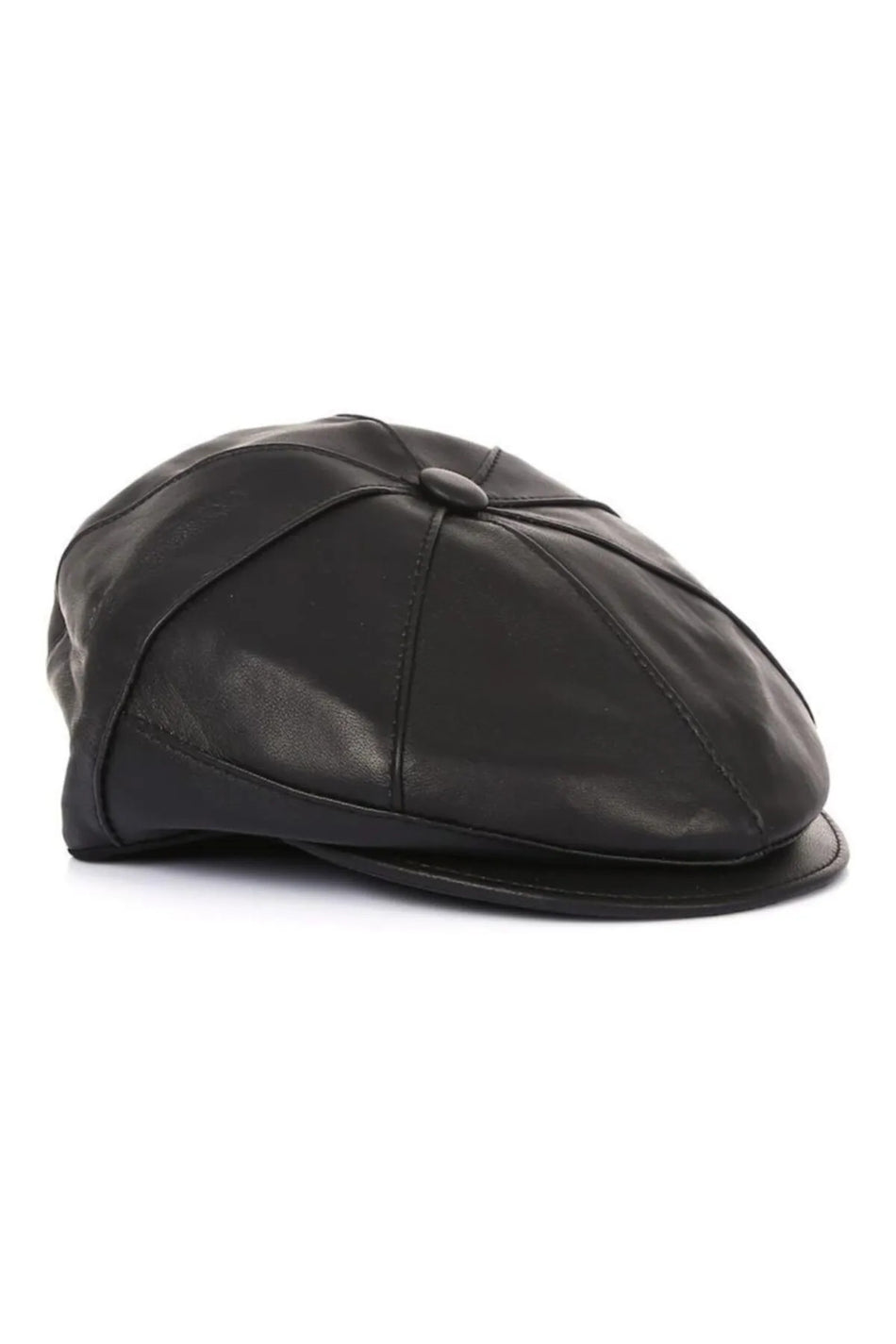 Fubileather Black Genuine Leather Men's English Classic Cap