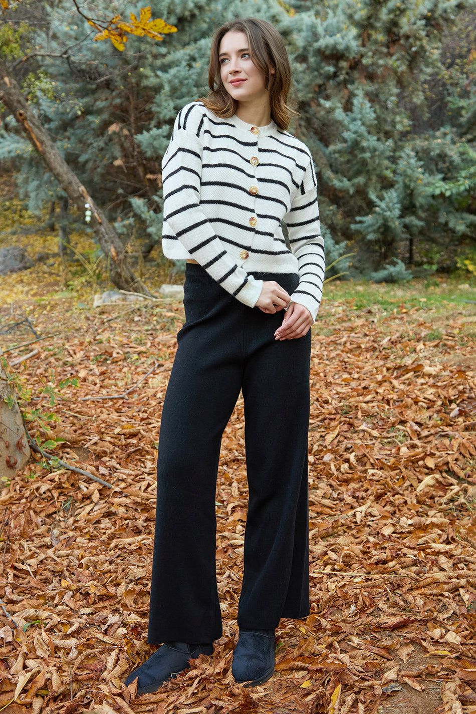 Striped Buttoned Knitwear Cardigan