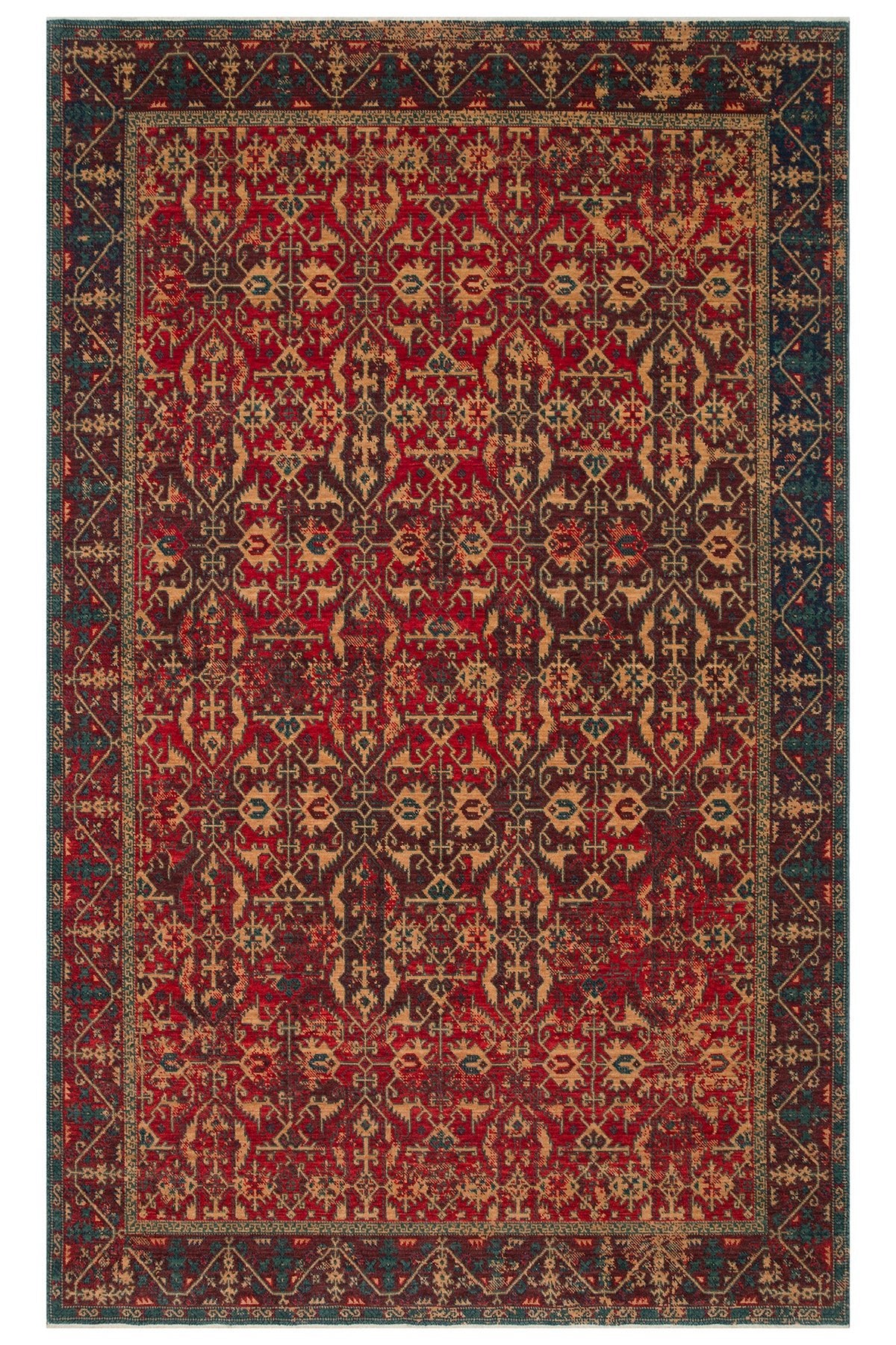 Nesem Rug Boutique EKOHALI Kadim KDM 09 Red Vintage Anatolian Motifs Featuring New Zellanda Wool with Produced Handcrafted - MALLTURK