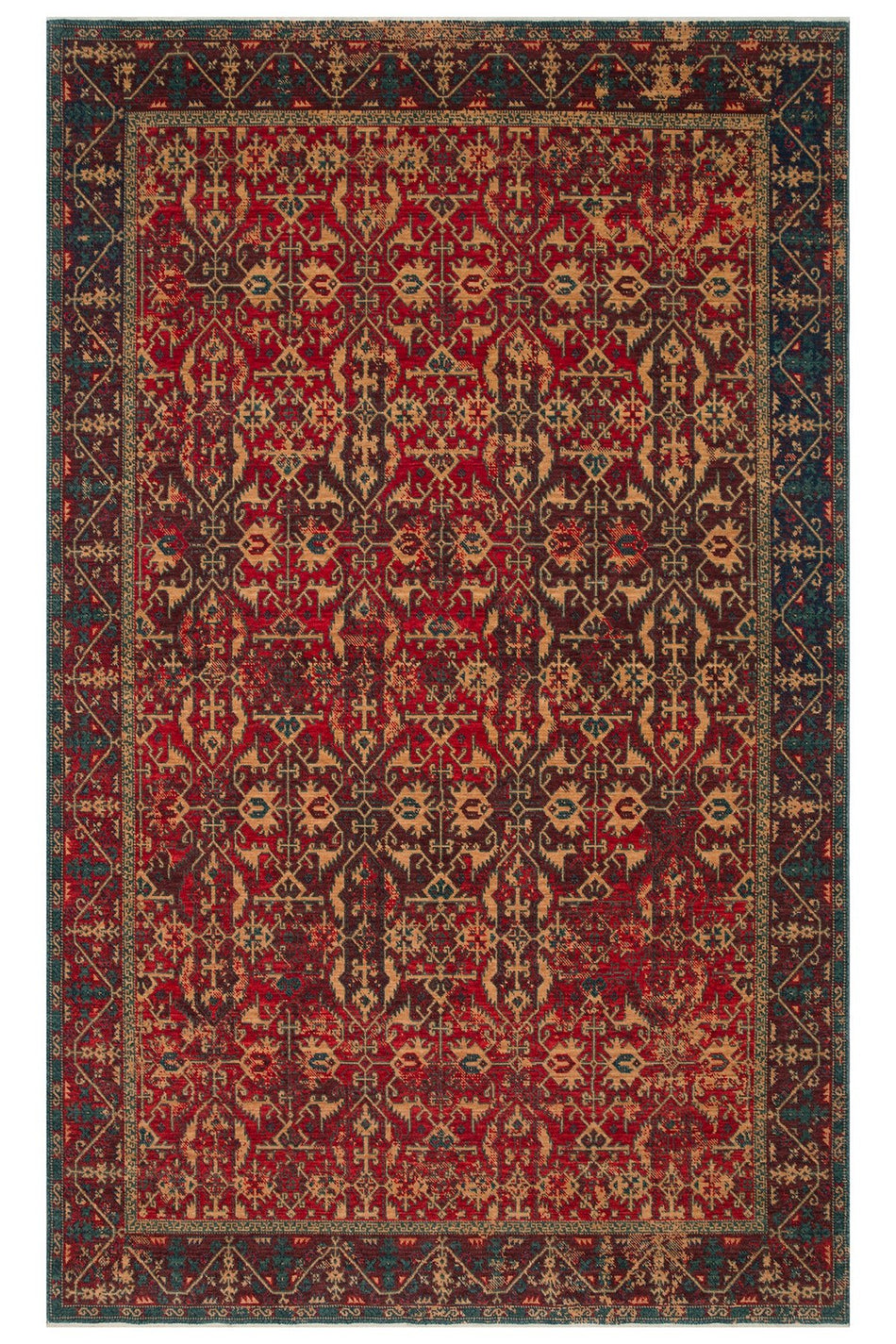 Nesem Rug Boutique EKOHALI Kadim KDM 09 Red Vintage Anatolian Motifs Featuring New Zellanda Wool with Produced Handcrafted - MALLTURK