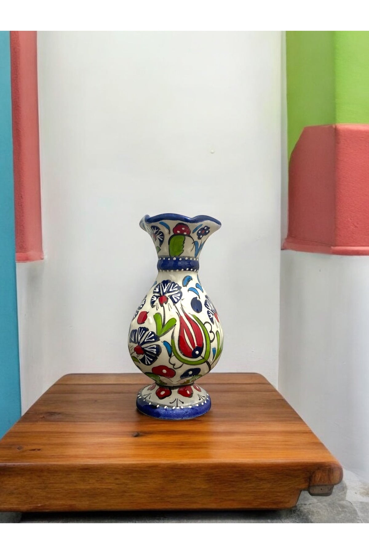 Oguz Cini Handmade Kutahya Tile Hyacinth Vase - 15 cm (Special Design) - MALLTURK
