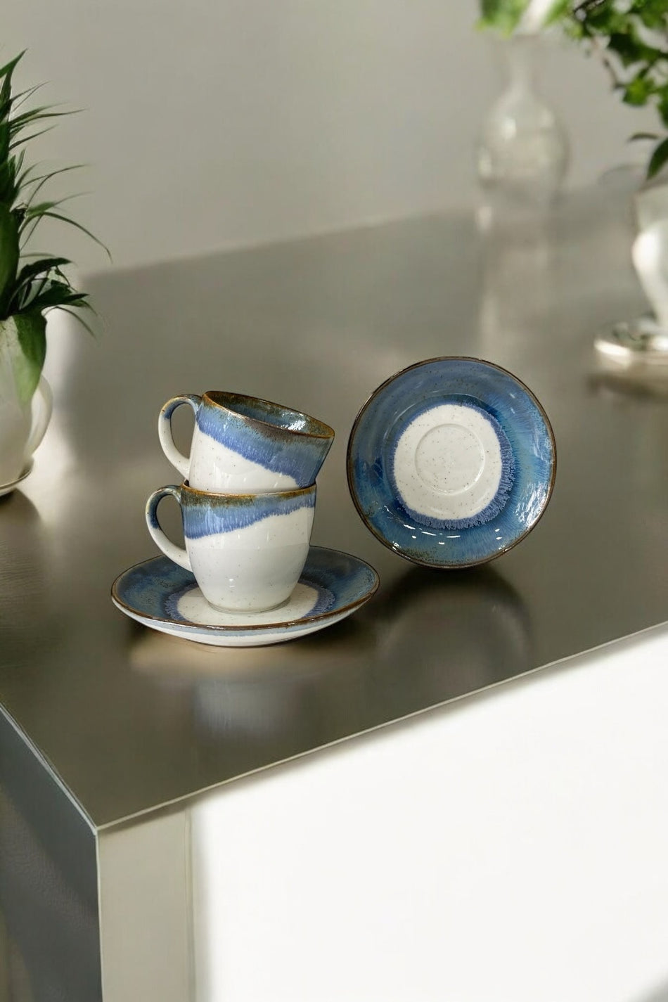 Eporselen Ocean 2-Person 4-Piece Porcelain Coffee Cup Set Blue - MALLTURK