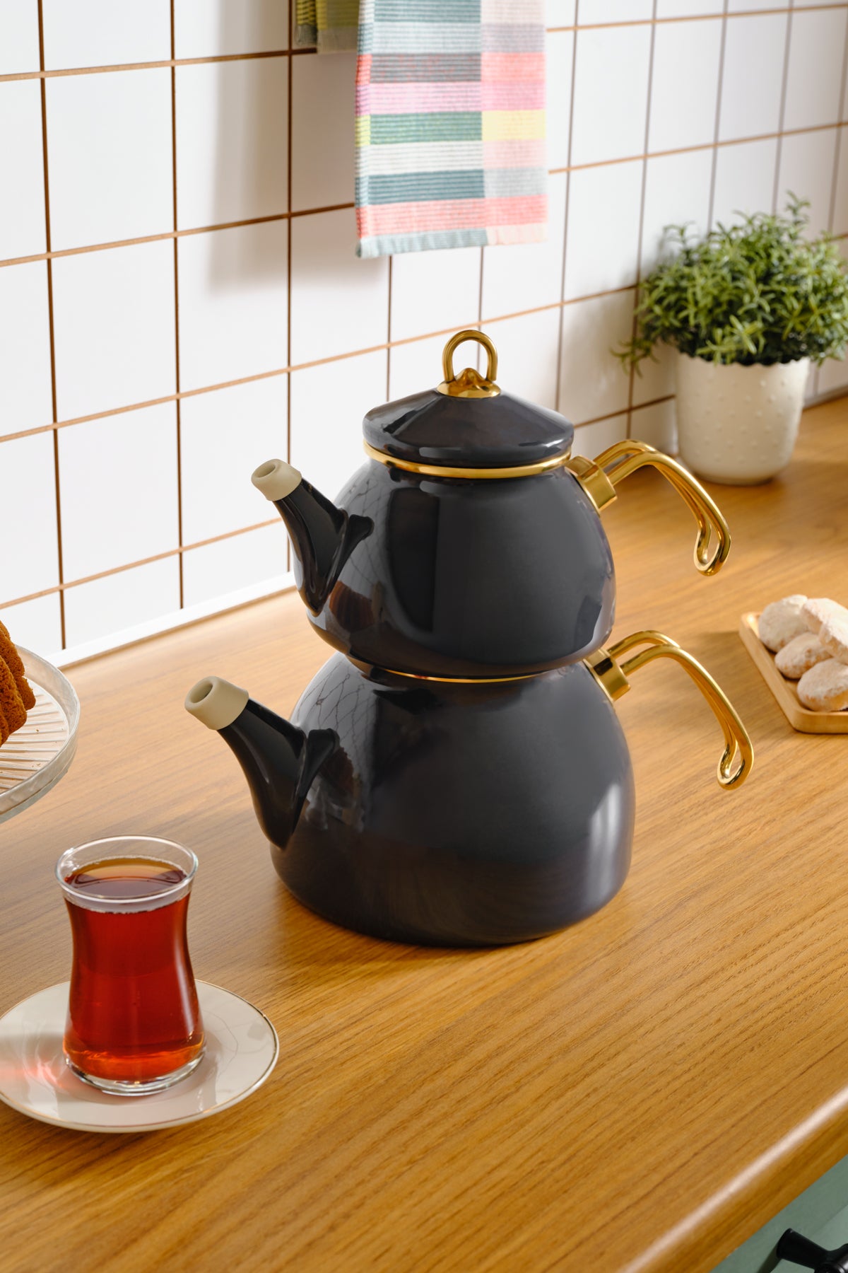Karaca Retro Enamel Midi Teapot Anthracite - MALLTURK