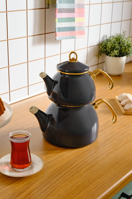 Karaca Retro Enamel Midi Teapot Anthracite - MALLTURK