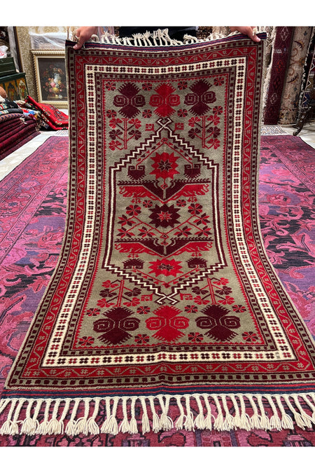 RD RAMAZAN DAG Hand Rug Art Hand-Woven Yagcibedir Rug Wool Fringe with Kirman Wool Woven Size 160x90..