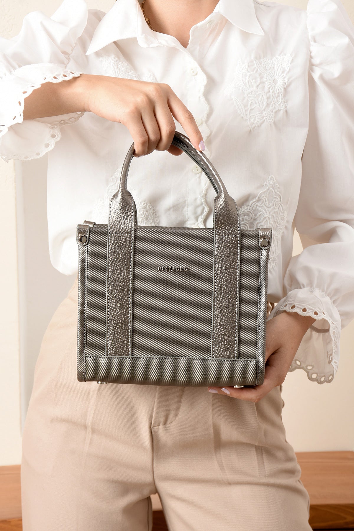 Just Polo Epi Women's Gray Hand and Shoulder Bag, Polo Fabric - MALLTURK