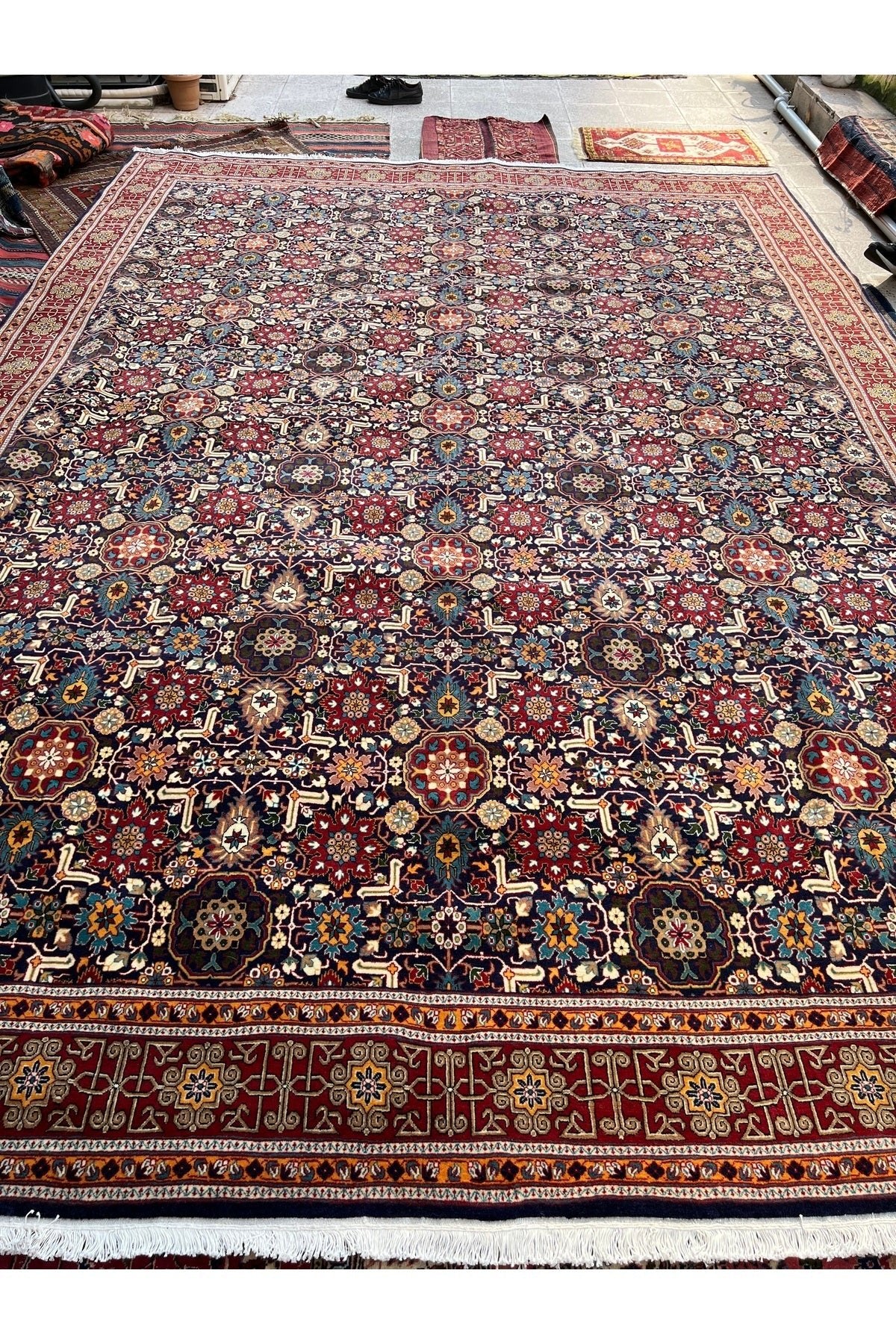 RD RAMAZAN DAG Hand Rug Art Hand-Woven Sumerbank Hereke Rug Premium Quality Kafkas Design Navy Color Size 417x300 - MALLTURK