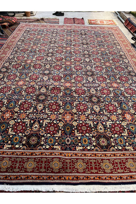 RD RAMAZAN DAG Hand Rug Art Hand-Woven Sumerbank Hereke Rug Premium Quality Kafkas Design Navy Color Size 417x300 - MALLTURK