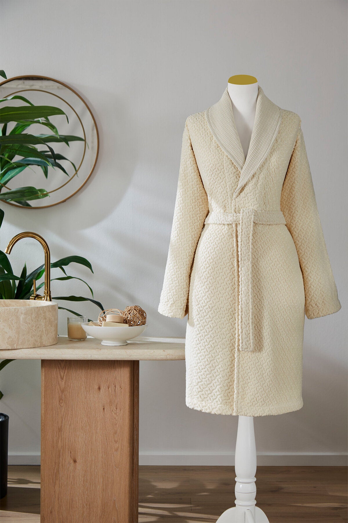 Ozdilek Cotton Garden Shawl Collar Bathrobe - MALLTURK