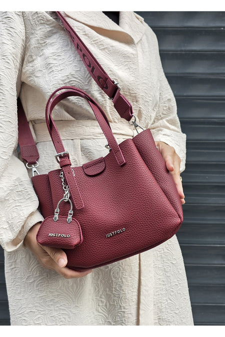 Just Polo Women's New Season 3-Compartment Luxury Soft Leather Adjustable Crossbody Stylish Shoulder Bag Burgundy - MALLTURK