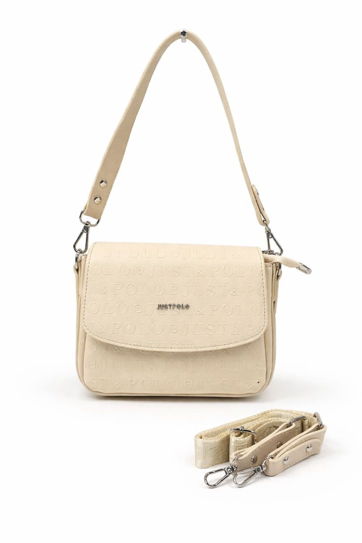 Just Polo Women's Flap Shoulder Bag JPM4041 Flat Cream - MALLTURK