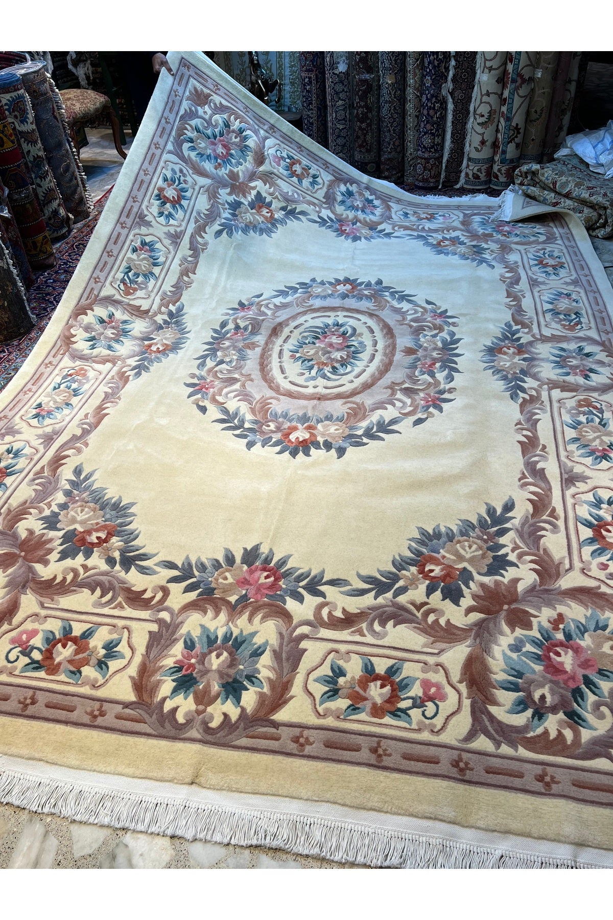 RD RAMAZAN DAG Hand Rug Art Hand-Woven Embossed Chinese Rug Premium Quality Cream Color Size 350x250 - MALLTURK