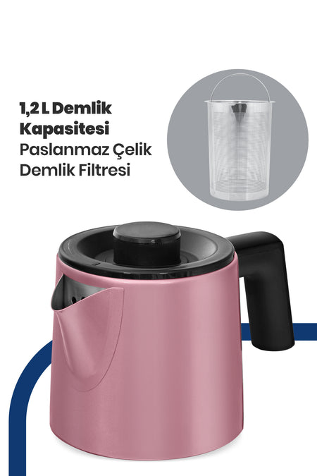 GoldMaster Acacia Pearl Pink XL 2200 Watt Patented Drip-Free Design Stainless Steel Tea Maker and Water Kettle - MALLTURK