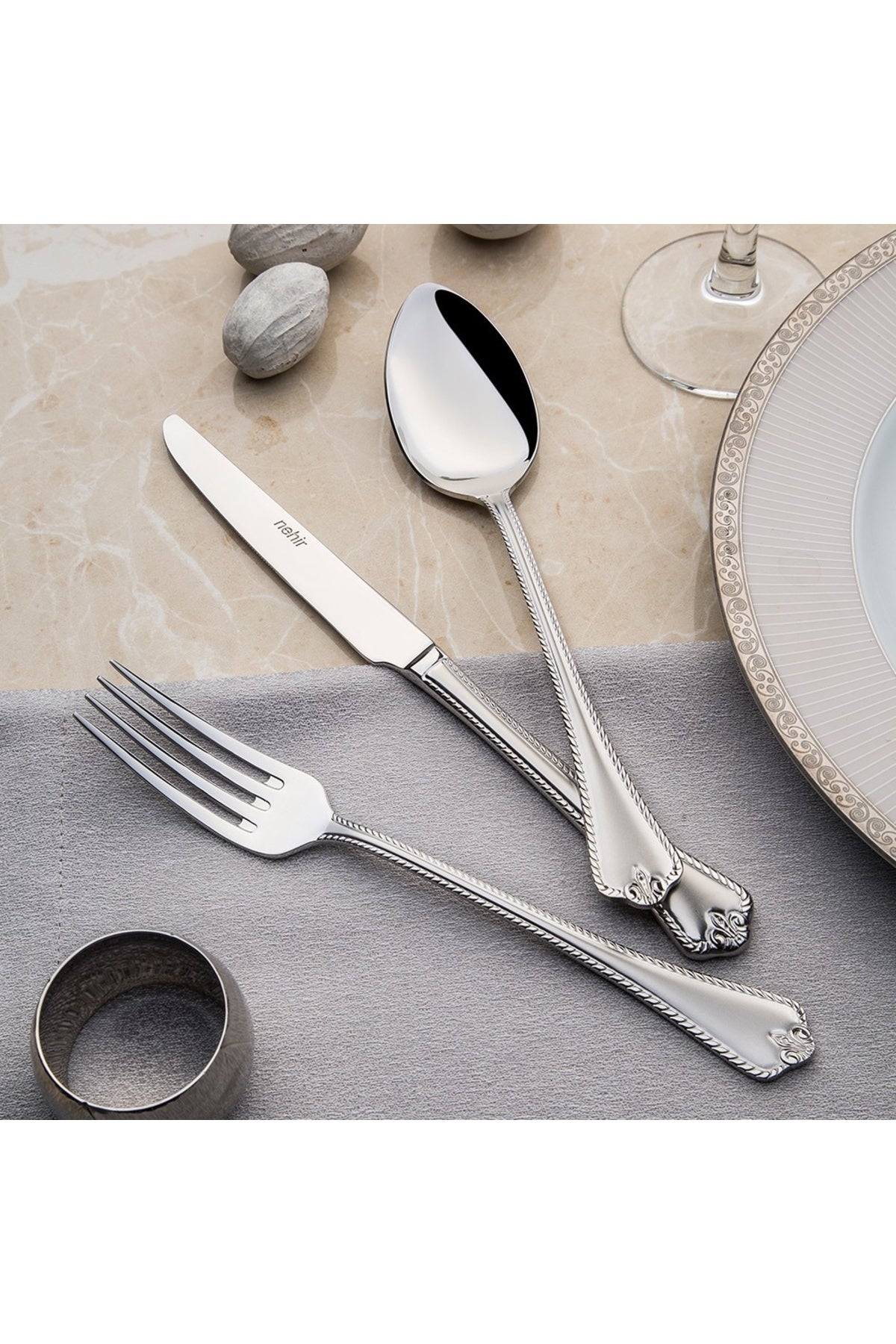 Nehir fulya Satin 6li Dinner Spoon - MALLTURK