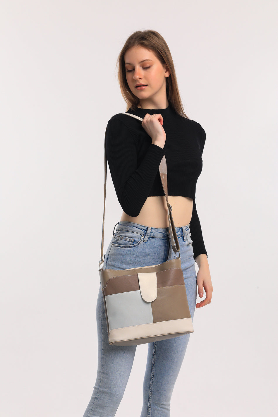 Fubileather Genuine Leather Multicolored Crossbody Messenger Bag