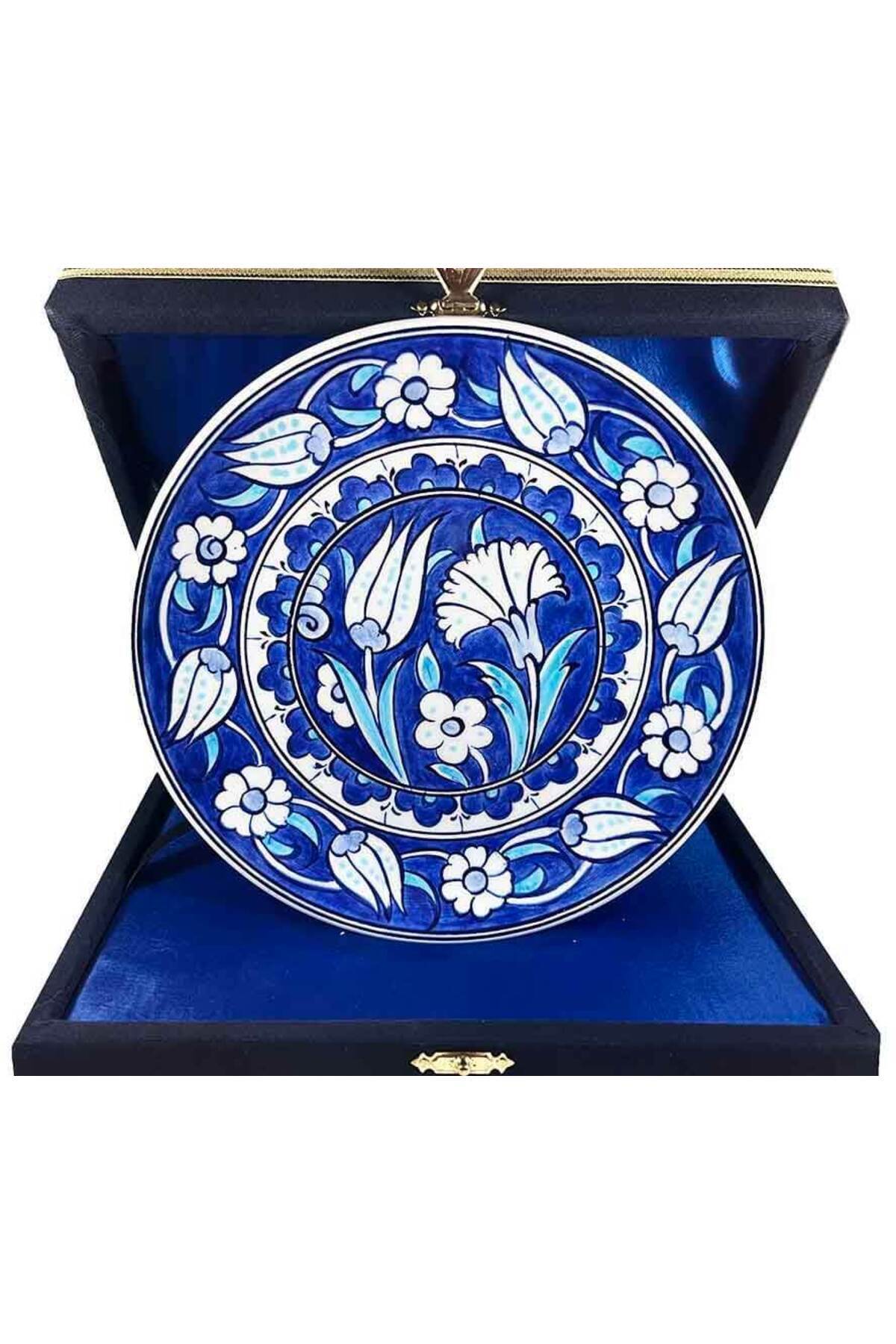 Cini Evi Iznik Tile Plate Blue Tulip and Carnation Patterned 18 cm - MALLTURK