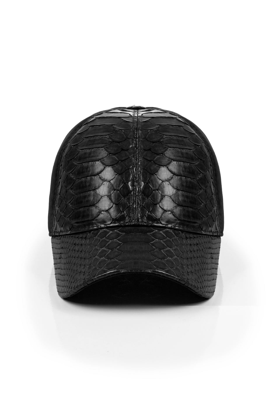 Fubileather Genuine Snake Skin Suede Detail Baseball Cap Black
