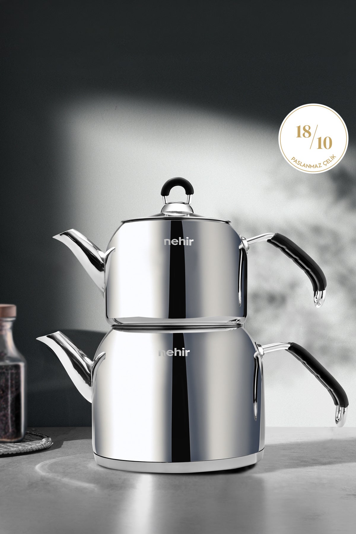 Nehir Modern Midi Medium Size 1-2 Liter Stainless Steel Teapot Set - MALLTURK