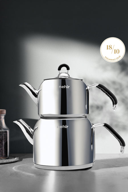 Nehir Modern Midi Medium Size 1-2 Liter Stainless Steel Teapot Set - MALLTURK