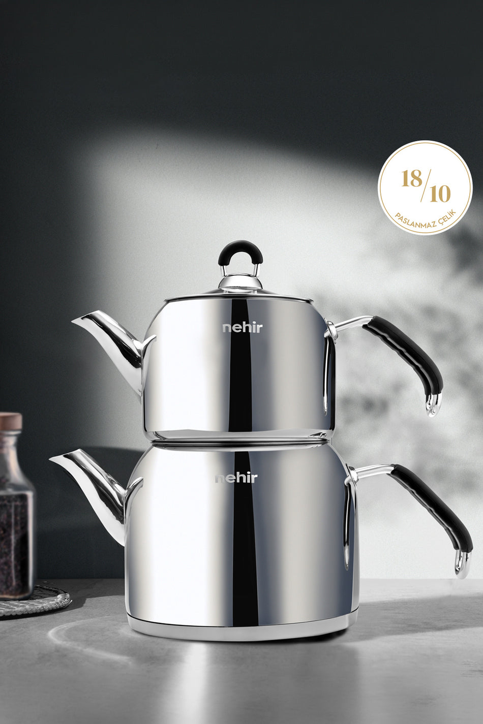 Nehir Modern Midi Medium Size 1-2 Liter Stainless Steel Teapot Set - MALLTURK