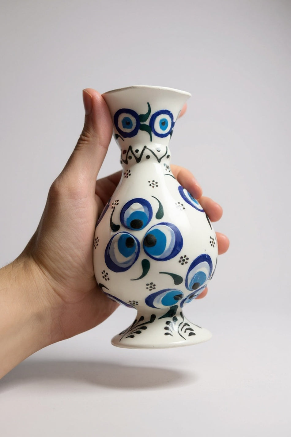 STORESZA Handmade Evil Eye Charm Craftsmanship 15cm White Hyacinth Ceramic Vase - MALLTURK