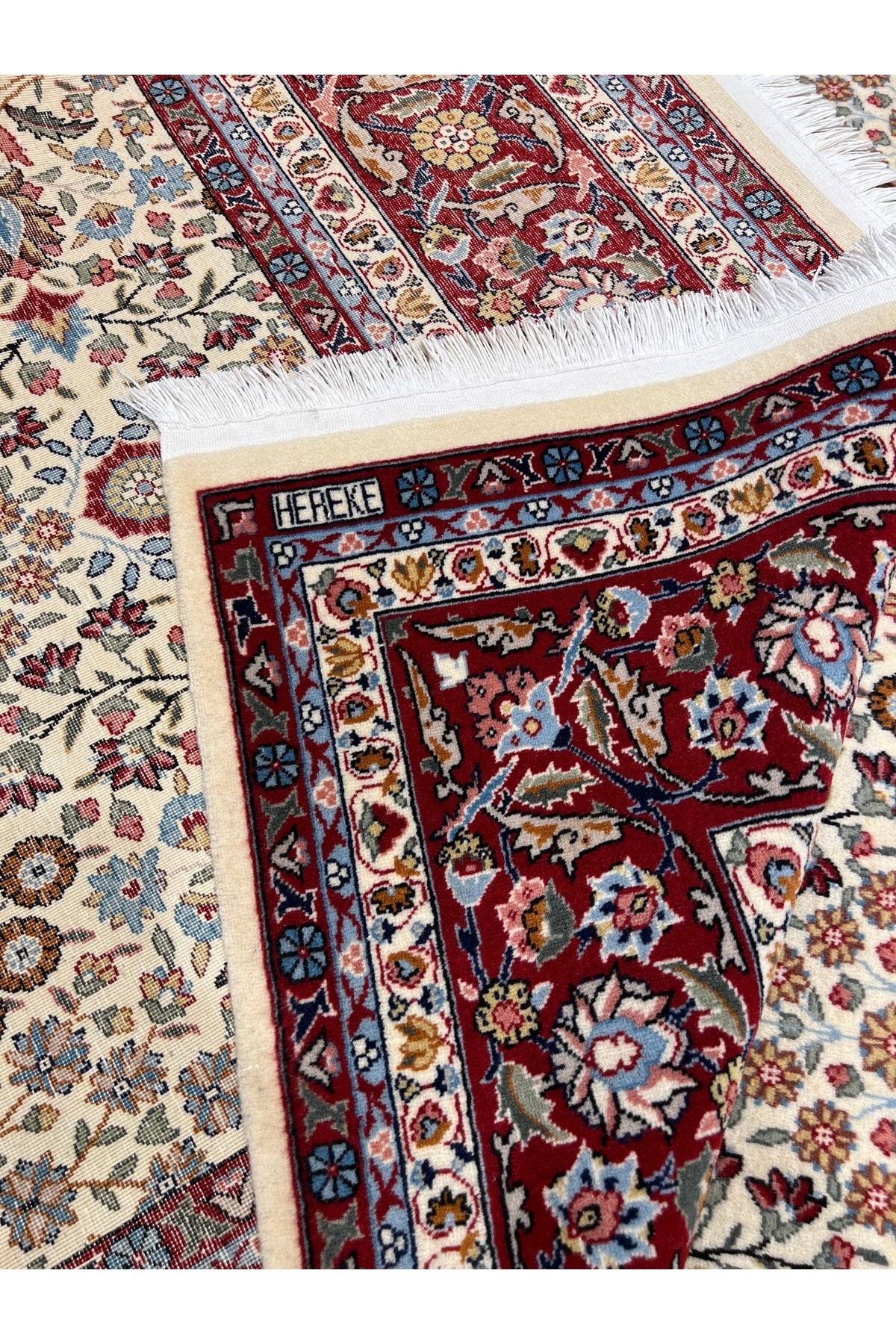 RD RAMAZAN DAG Hand Rug Art Hand-Woven Sumerbank Hereke Rug Signed Seven Mountains Flower Design Size 276x200 - MALLTURK