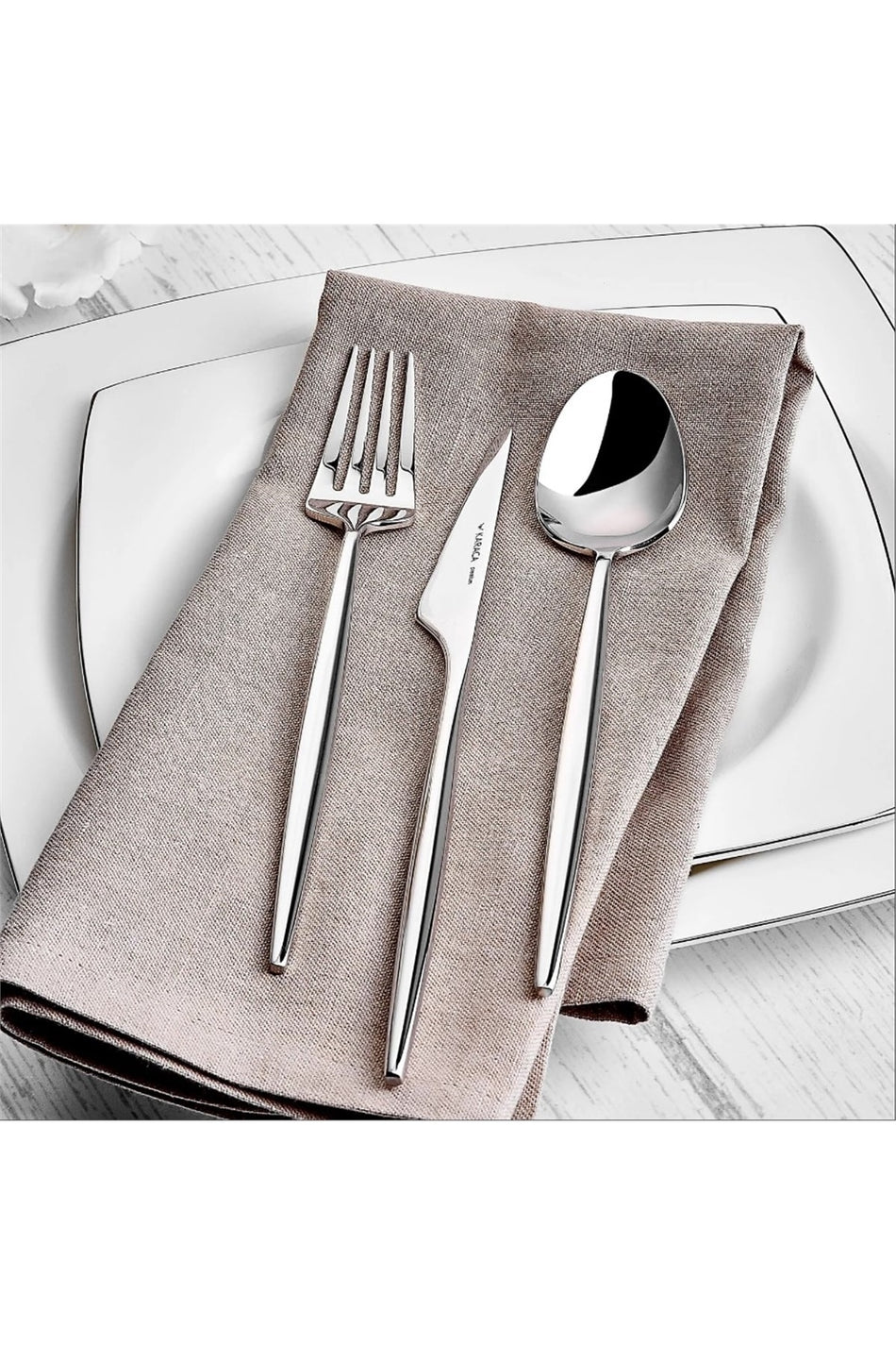 Karaca moongate premium 316 Stainless Steel 84 Piece 12 Place Setting Flatware Set Boxed - MALLTURK