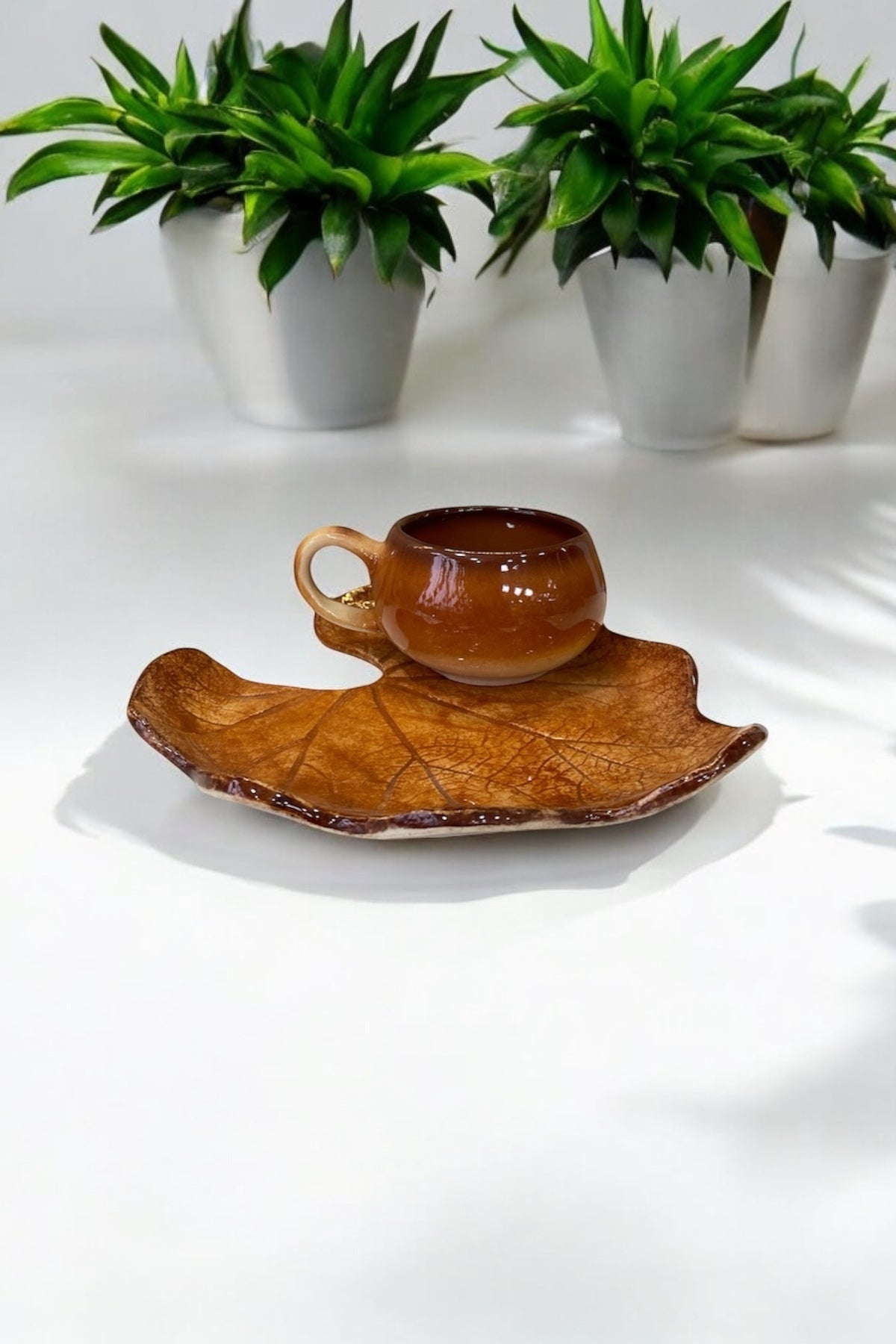 Eporselen Pumpkin Leaf Single 2-Piece Coffee Cup Set Brown - MALLTURK