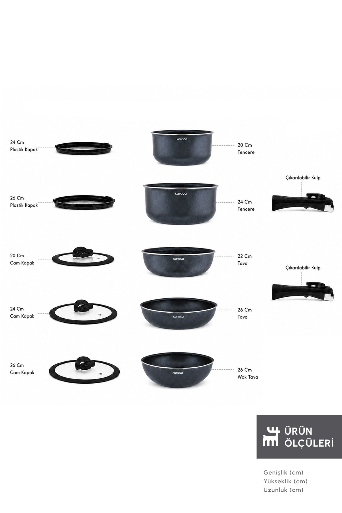 Karaca Biodiamond Easy Clip Cikarilabilir Sapli Induction Compatible 12 Piece Pot and Frying Pan Set - MALLTURK