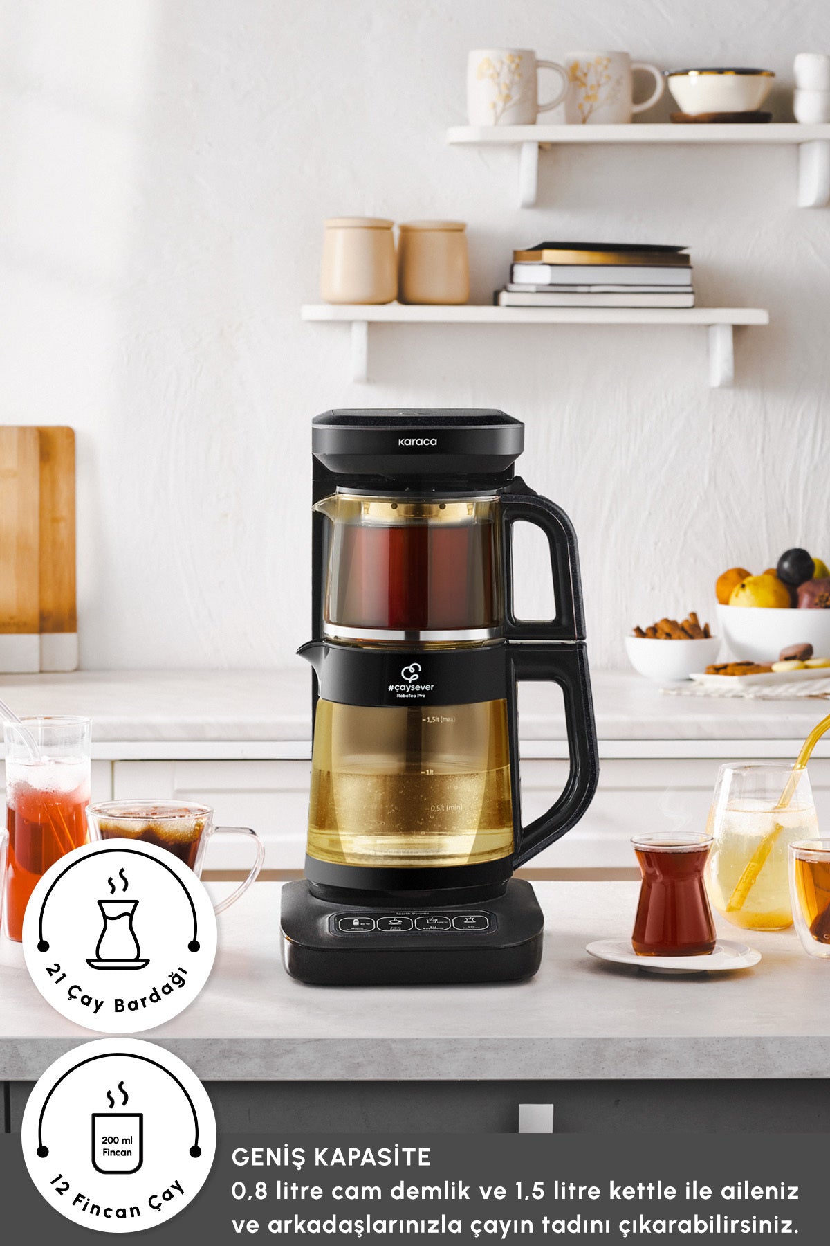 Karaca Robotea Pro Connect 4 in 1 Talking Glass Tea Maker Agate - MALLTURK
