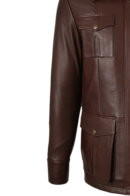 ALIN Kaya Men's Genuine Leather Zip-Up Leather Jacket Brown - MALLTURK