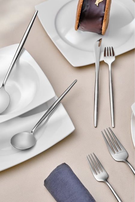Karaca jupiter 84 Piece 12 Place Setting premium Boxed Flatware Set platin - MALLTURK