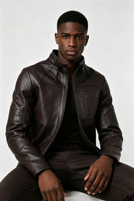ALIN Theroux Men's Genuine Leather Relaxed Fit Leather Jacket Brown - MALLTURK