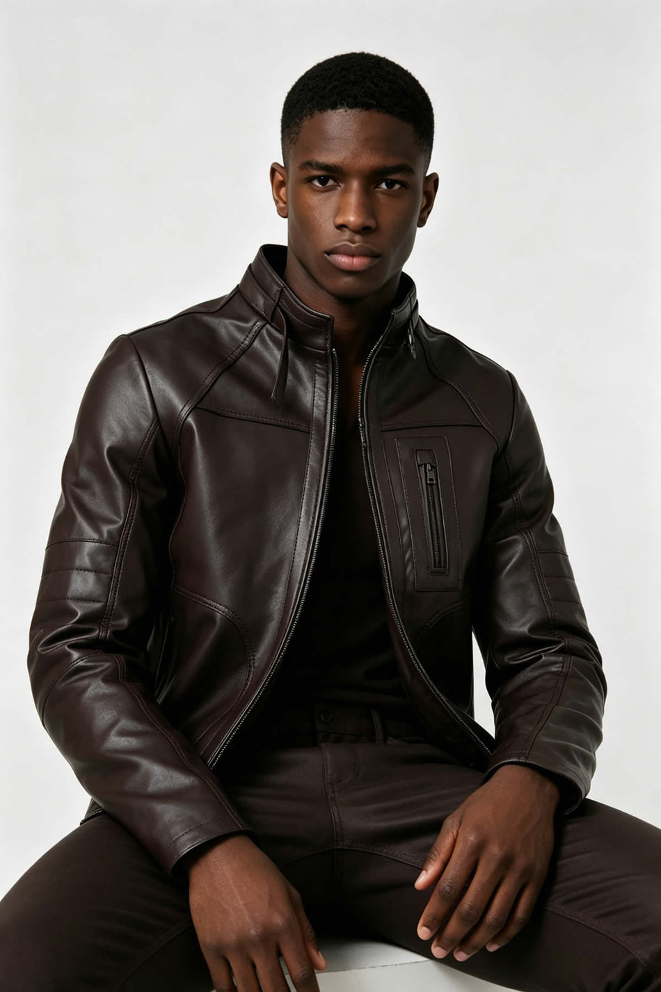 ALIN Theroux Men's Genuine Leather Relaxed Fit Leather Jacket Brown