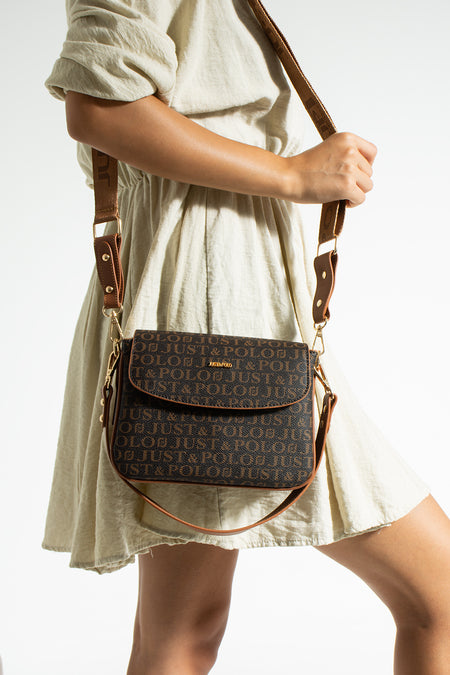 Just Polo Women's Three-Compartment Shoulder Bag and Wallet Set Brown - MALLTURK