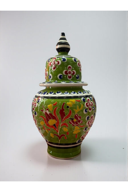 YOOS Handmade Wheelwork 25cm Kutahya Ceramic Shah Cube Ceramic Vase Green - MALLTURK