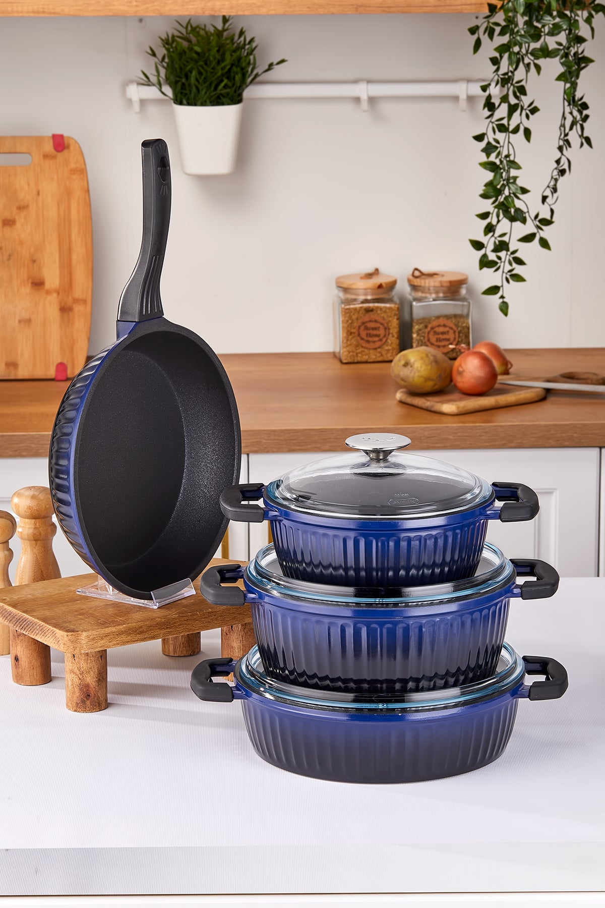 Tac Valeriya Glass Lid 7 Piece Cast Cookware Set - MALLTURK