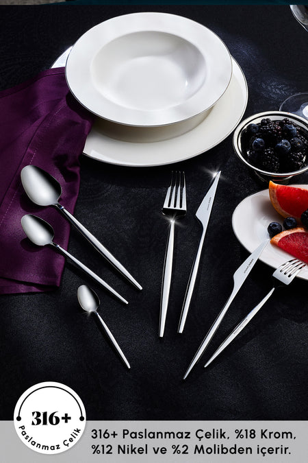 Karaca moongate 84 Piece 12 Place Setting 316 Steel premium Fork Spoon - MALLTURK