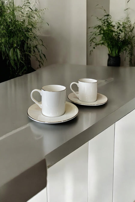 Farika Porselen Sems Genuine Platinum Gilded 4-Piece Porcelain Coffee Cup Set for 2 People - MALLTURK
