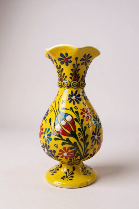 STORESZA Handmade 20cm Embossed and Lace Work Tulip Motif Hyacinth Ceramic Vase - MALLTURK