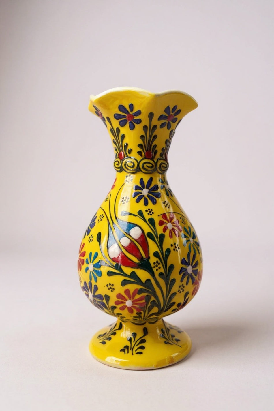 STORESZA Handmade 20cm Embossed and Lace Work Tulip Motif Hyacinth Ceramic Vase - MALLTURK