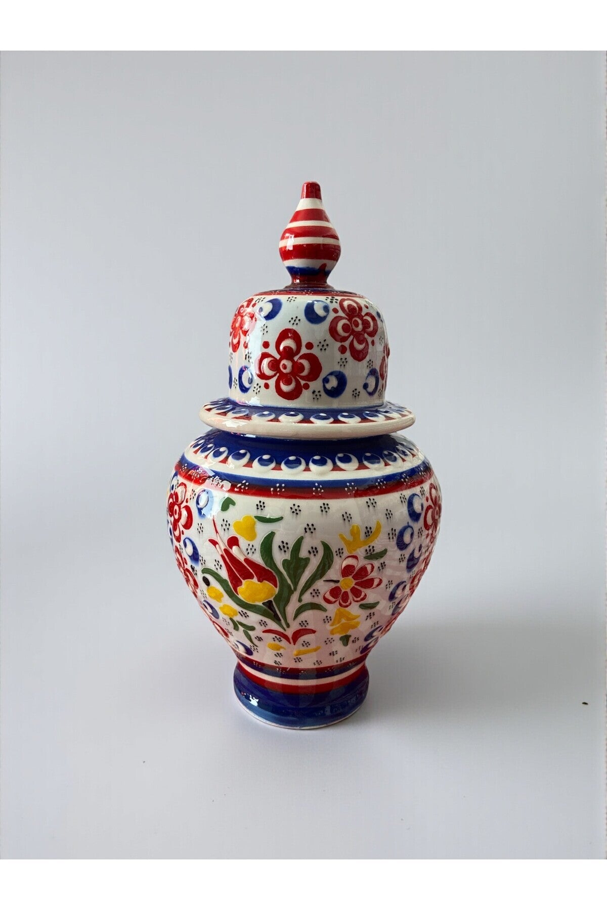 YOOS Handmade Navy Blue Wheelwork 25cm Kutahya Ceramic Shah Cube Ceramic Vase - MALLTURK