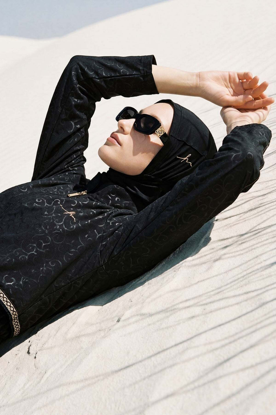 Hasema Vaha Collection Textured Fabric Embroidered Black 5-Piece Full Coverage Swimsuit Set 5087 - MALLTURK